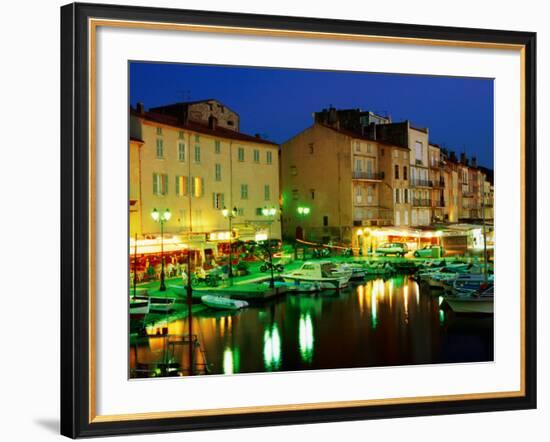 Harbour at Night with Buildings Along Quais Frederic Mistral and Jean Jaures, St. Tropez, France-Barbara Van Zanten-Framed Photographic Print