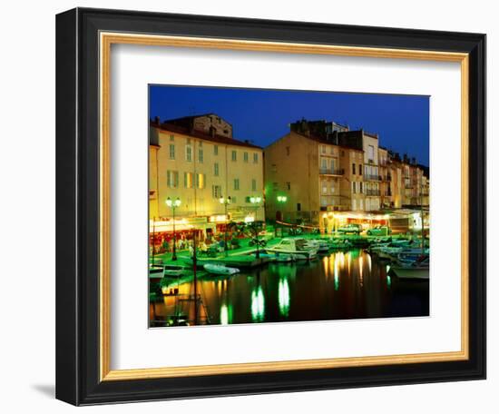 Harbour at Night with Buildings Along Quais Frederic Mistral and Jean Jaures, St. Tropez, France-Barbara Van Zanten-Framed Photographic Print