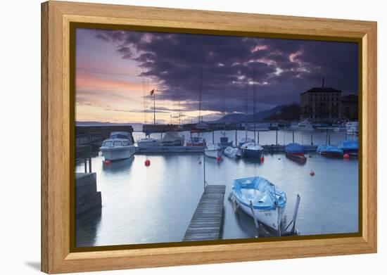 Harbour at Sunset, Neuchatel, Switzerland, Europe-Ian Trower-Framed Premier Image Canvas