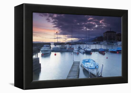 Harbour at Sunset, Neuchatel, Switzerland, Europe-Ian Trower-Framed Premier Image Canvas