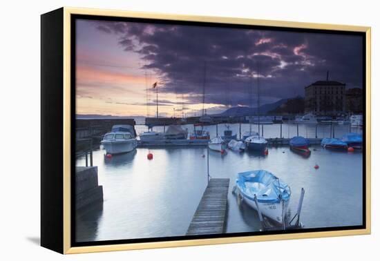 Harbour at Sunset, Neuchatel, Switzerland, Europe-Ian Trower-Framed Premier Image Canvas