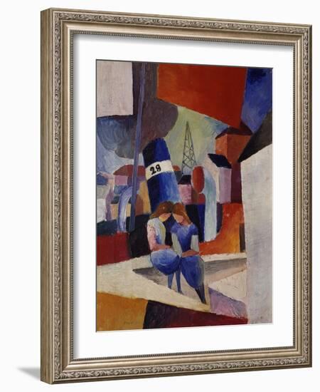 Harbour, Children Sitting on a Wall (Duisburg), 1914-August Macke-Framed Giclee Print