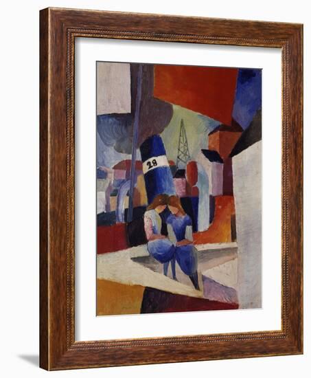 Harbour, Children Sitting on a Wall (Duisburg), 1914-August Macke-Framed Giclee Print