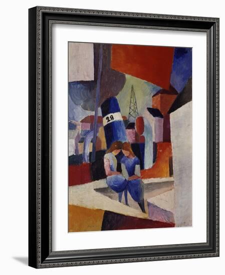 Harbour, Children Sitting on a Wall (Duisburg), 1914-August Macke-Framed Giclee Print