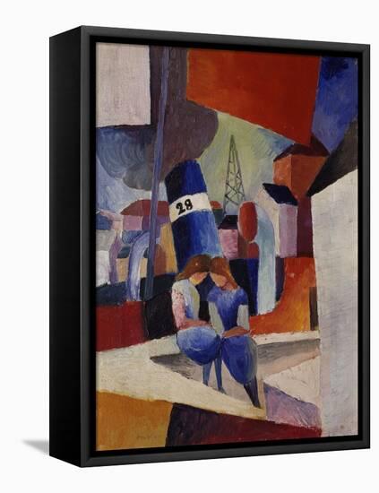 Harbour, Children Sitting on a Wall (Duisburg), 1914-August Macke-Framed Premier Image Canvas