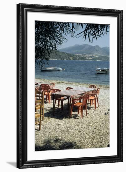 Harbour taverna, Ligia, Levkas, Greece-Tony Boxall-Framed Photographic Print