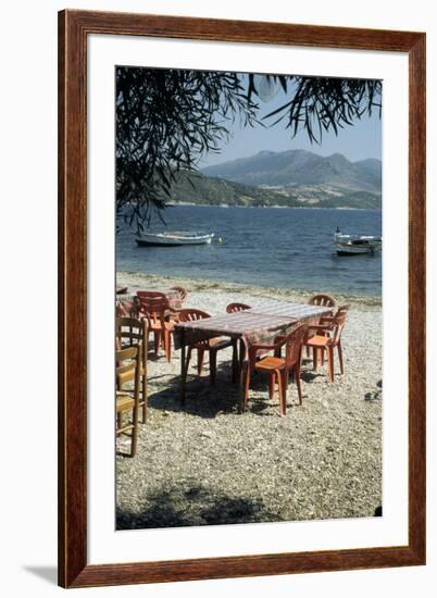 Harbour taverna, Ligia, Levkas, Greece-Tony Boxall-Framed Photographic Print