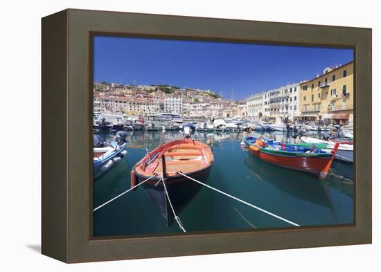 Harbour with Fishing Boats, Portoferraio, Island of Elba-Markus Lange-Framed Premier Image Canvas