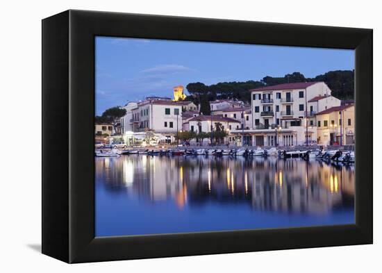 Harbour with Torre Della Marina, Marina Di Campo, Island of Elba, Livorno Province, Tuscany, Italy-Markus Lange-Framed Premier Image Canvas