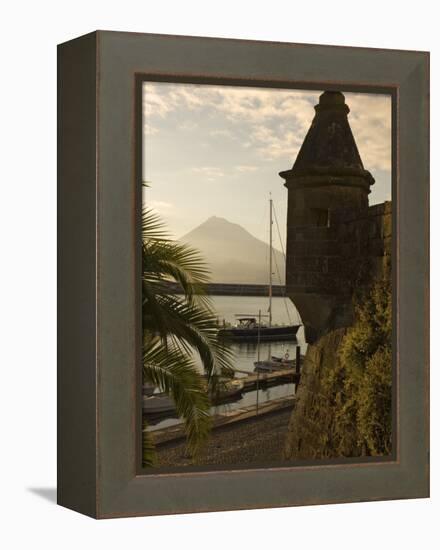 Harbour with Volcanic Island of Pico Beyond, Horta, Faial Island, Azores, Portugal-Alan Copson-Framed Premier Image Canvas