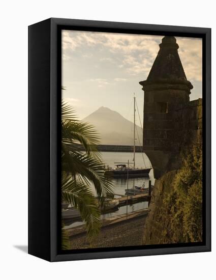 Harbour with Volcanic Island of Pico Beyond, Horta, Faial Island, Azores, Portugal-Alan Copson-Framed Premier Image Canvas