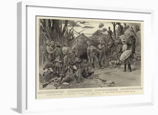 Hard-Won Booty in Rhodesia, Carrying Off the Spoils of War after Taking a Kopje Kraal-Charles Edwin Fripp-Framed Giclee Print