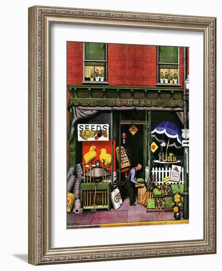 "Hardware Store at Springtime," March 16, 1946-Stevan Dohanos-Framed Giclee Print