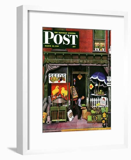 "Hardware Store at Springtime," Saturday Evening Post Cover, March 16, 1946-Stevan Dohanos-Framed Giclee Print