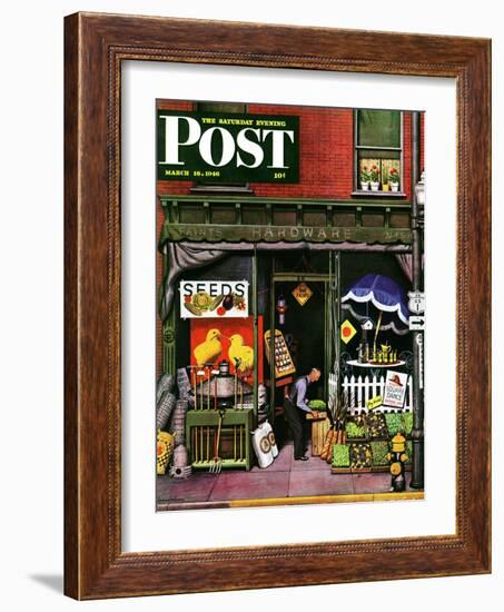 "Hardware Store at Springtime," Saturday Evening Post Cover, March 16, 1946-Stevan Dohanos-Framed Giclee Print