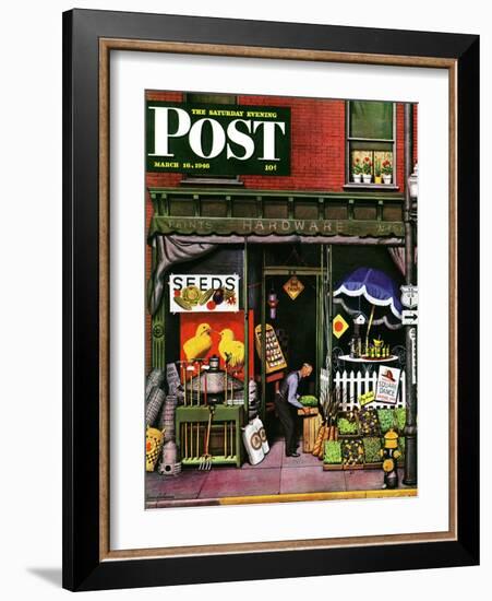 "Hardware Store at Springtime," Saturday Evening Post Cover, March 16, 1946-Stevan Dohanos-Framed Giclee Print