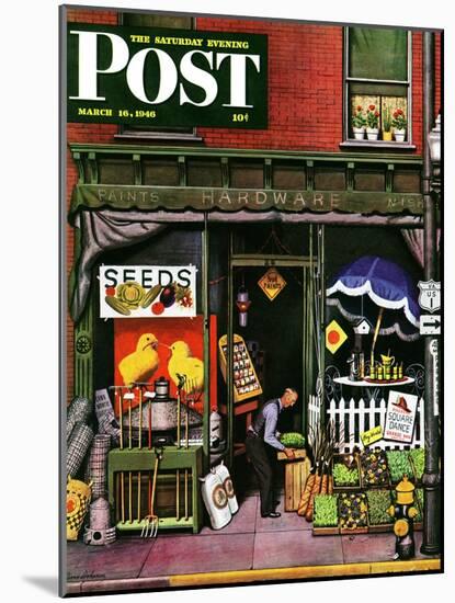 "Hardware Store at Springtime," Saturday Evening Post Cover, March 16, 1946-Stevan Dohanos-Mounted Giclee Print