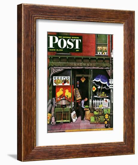 "Hardware Store at Springtime," Saturday Evening Post Cover, March 16, 1946-Stevan Dohanos-Framed Giclee Print