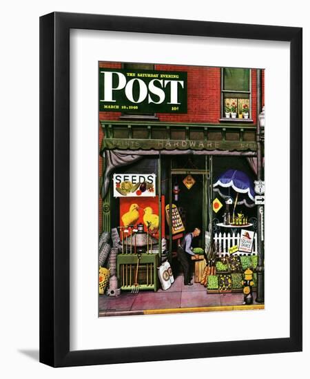 "Hardware Store at Springtime," Saturday Evening Post Cover, March 16, 1946-Stevan Dohanos-Framed Giclee Print