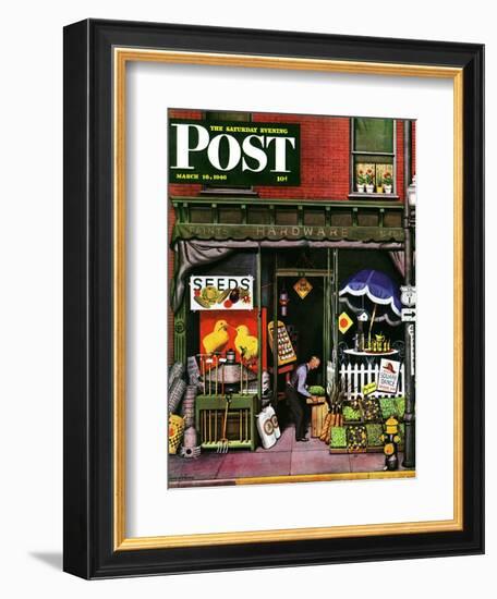 "Hardware Store at Springtime," Saturday Evening Post Cover, March 16, 1946-Stevan Dohanos-Framed Giclee Print