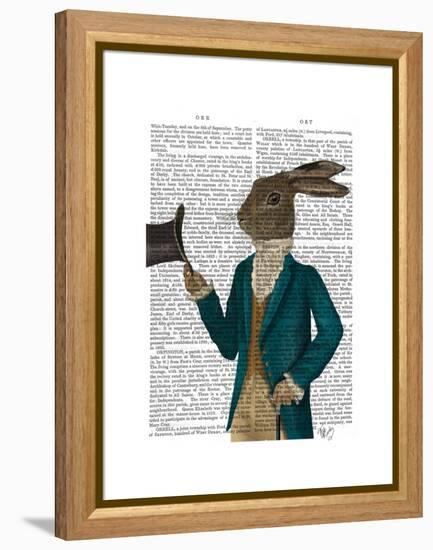 Hare in Turquoise Coat-Fab Funky-Framed Stretched Canvas