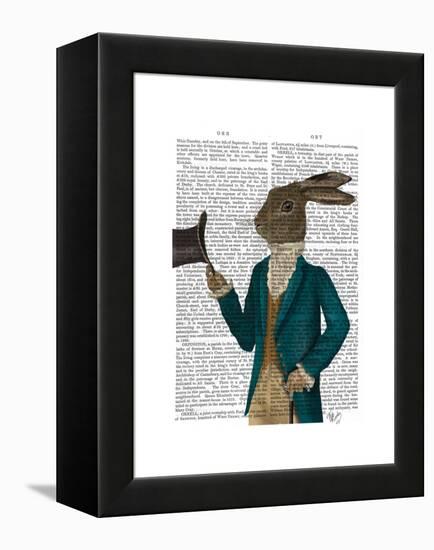 Hare in Turquoise Coat-Fab Funky-Framed Stretched Canvas