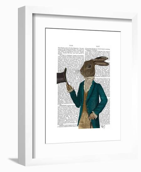 Hare in Turquoise Coat-Fab Funky-Framed Art Print