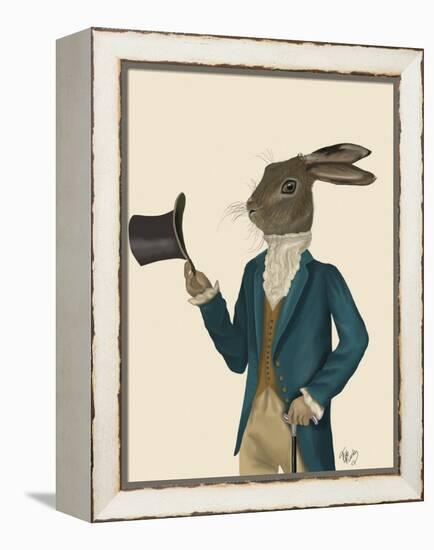 Hare in Turquoise Coat-Fab Funky-Framed Stretched Canvas