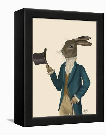 Hare in Turquoise Coat-Fab Funky-Framed Stretched Canvas