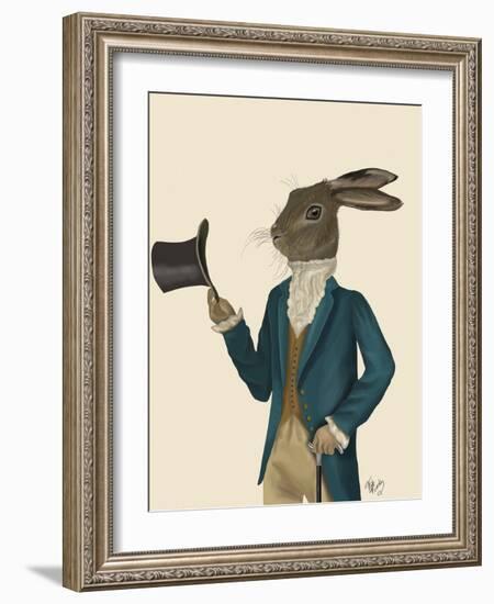 Hare in Turquoise Coat-Fab Funky-Framed Art Print