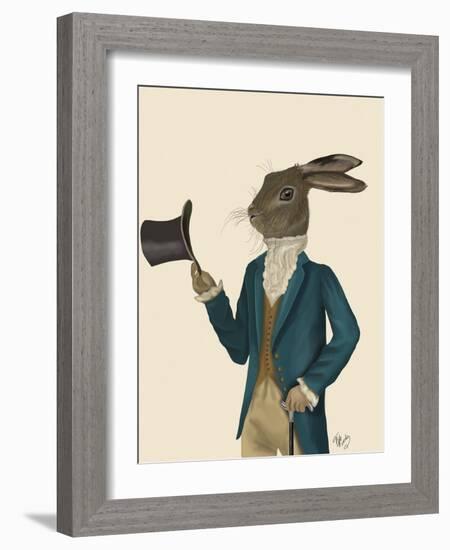 Hare in Turquoise Coat-Fab Funky-Framed Art Print