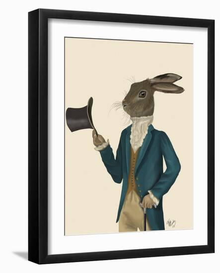 Hare in Turquoise Coat-Fab Funky-Framed Art Print