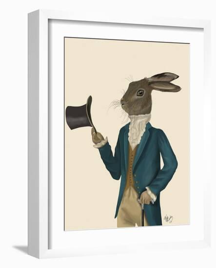 Hare in Turquoise Coat-Fab Funky-Framed Art Print