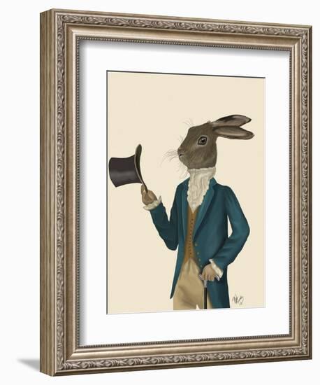 Hare in Turquoise Coat-Fab Funky-Framed Art Print