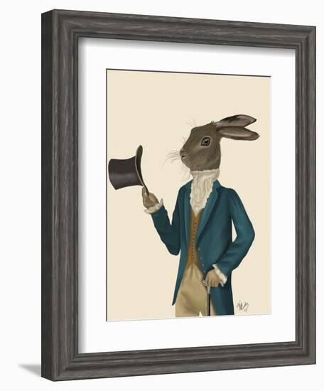 Hare in Turquoise Coat-Fab Funky-Framed Art Print