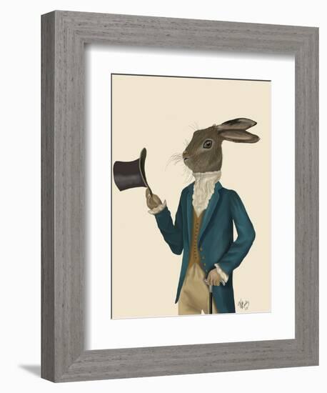 Hare in Turquoise Coat-Fab Funky-Framed Art Print