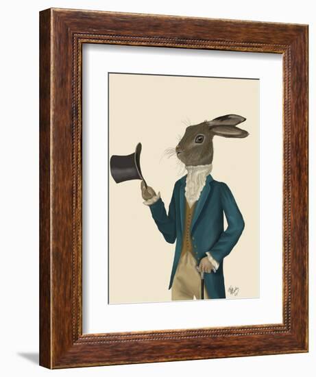 Hare in Turquoise Coat-Fab Funky-Framed Art Print