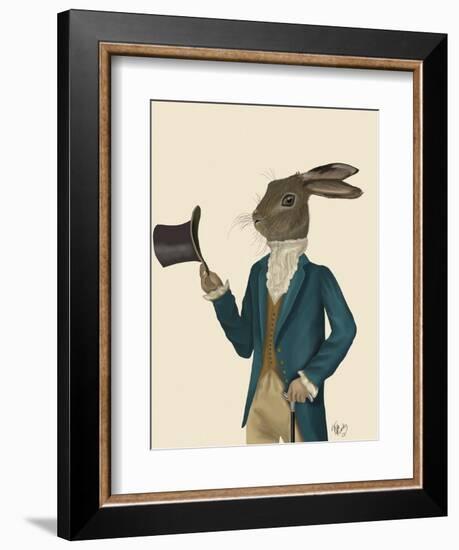 Hare in Turquoise Coat-Fab Funky-Framed Art Print