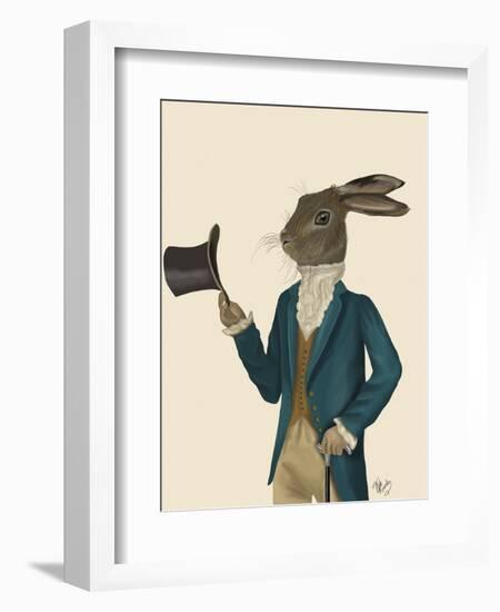 Hare in Turquoise Coat-Fab Funky-Framed Art Print