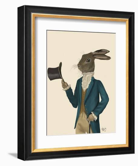 Hare in Turquoise Coat-Fab Funky-Framed Art Print