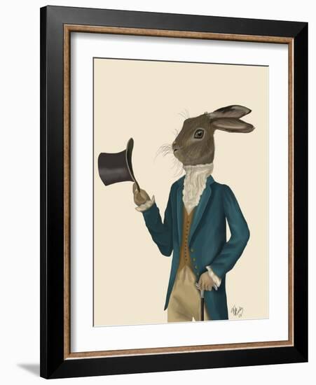 Hare in Turquoise Coat-Fab Funky-Framed Art Print