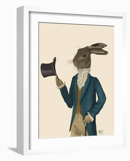 Hare in Turquoise Coat-Fab Funky-Framed Art Print