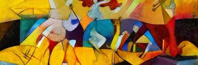 Panoramic Abstract Geometric Painting in the Style of Picasso. Oil on Canvas with Elements of Paste-Hare Krishna-Framed Art Print