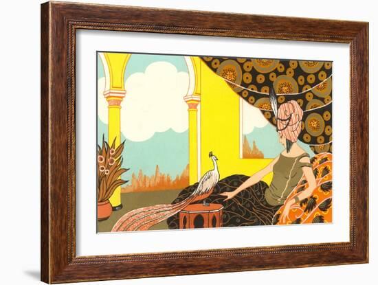 Harem Lady with Peacock-null-Framed Art Print