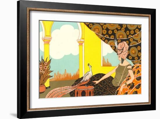 Harem Lady with Peacock-null-Framed Art Print