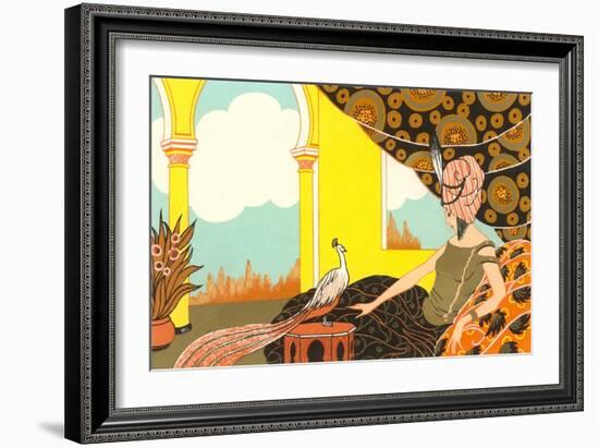 Harem Lady with Peacock-null-Framed Art Print