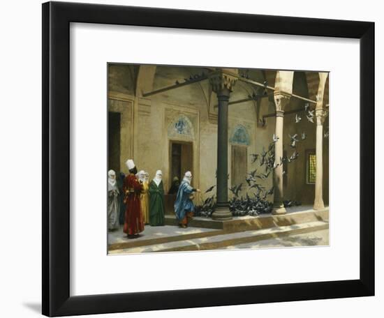 Harem Women Feeding Pigeons in a Courtyard-Jean Leon Gerome-Framed Giclee Print