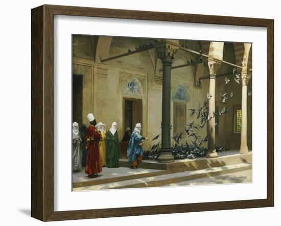 Harem Women Feeding Pigeons in a Courtyard-Jean Leon Gerome-Framed Giclee Print