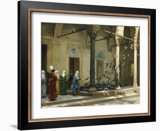 Harem Women Feeding Pigeons in a Courtyard-Jean Leon Gerome-Framed Giclee Print