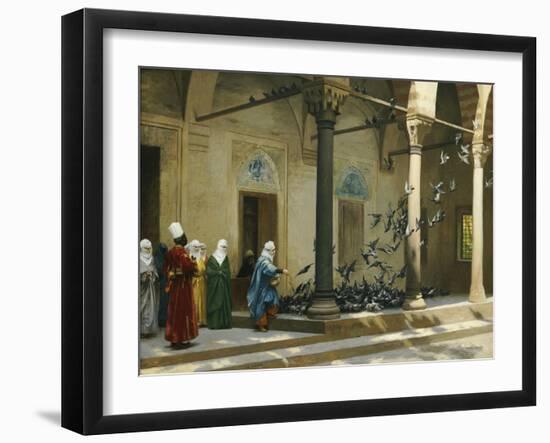 Harem Women Feeding Pigeons in a Courtyard-Jean Leon Gerome-Framed Giclee Print